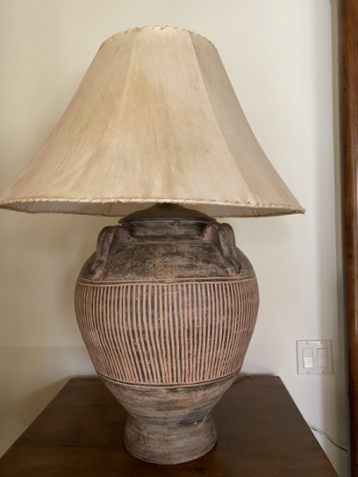 Ribbed Ceramic Lamp with Parchment Shade