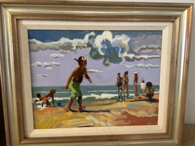 Joseph Cave original beach scene painting, oil on canvas--SOLD