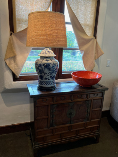 Asian Side Chest with Porcelain Lamp