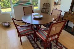 Pedestal Dining Table, J. Hall ~ Cane Upholstered Dining Chairs